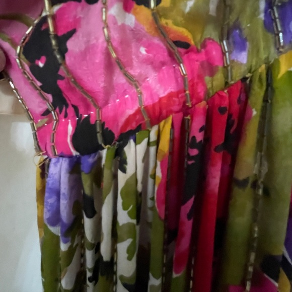 Vintage Judith Ann Creations Floral Silk Dress with Hand Sewn Sequins & Beading - Picture 11 of 13